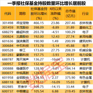 社保基金最新重仓股名单出炉 16股持股数翻倍增长