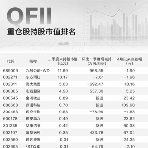 QFII积极布局A股 二季度新进13股票