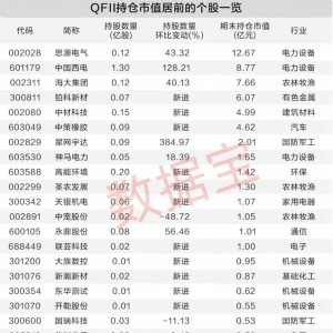 三季度QFII和北向资金共同加仓11股票