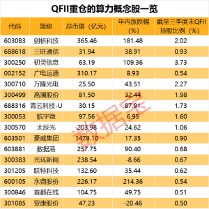 算力领域迎重磅利好 外资重仓股出炉