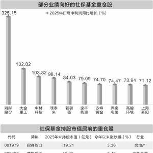 社保基金最新重仓股亮相 有6只个股持股市值超10亿元